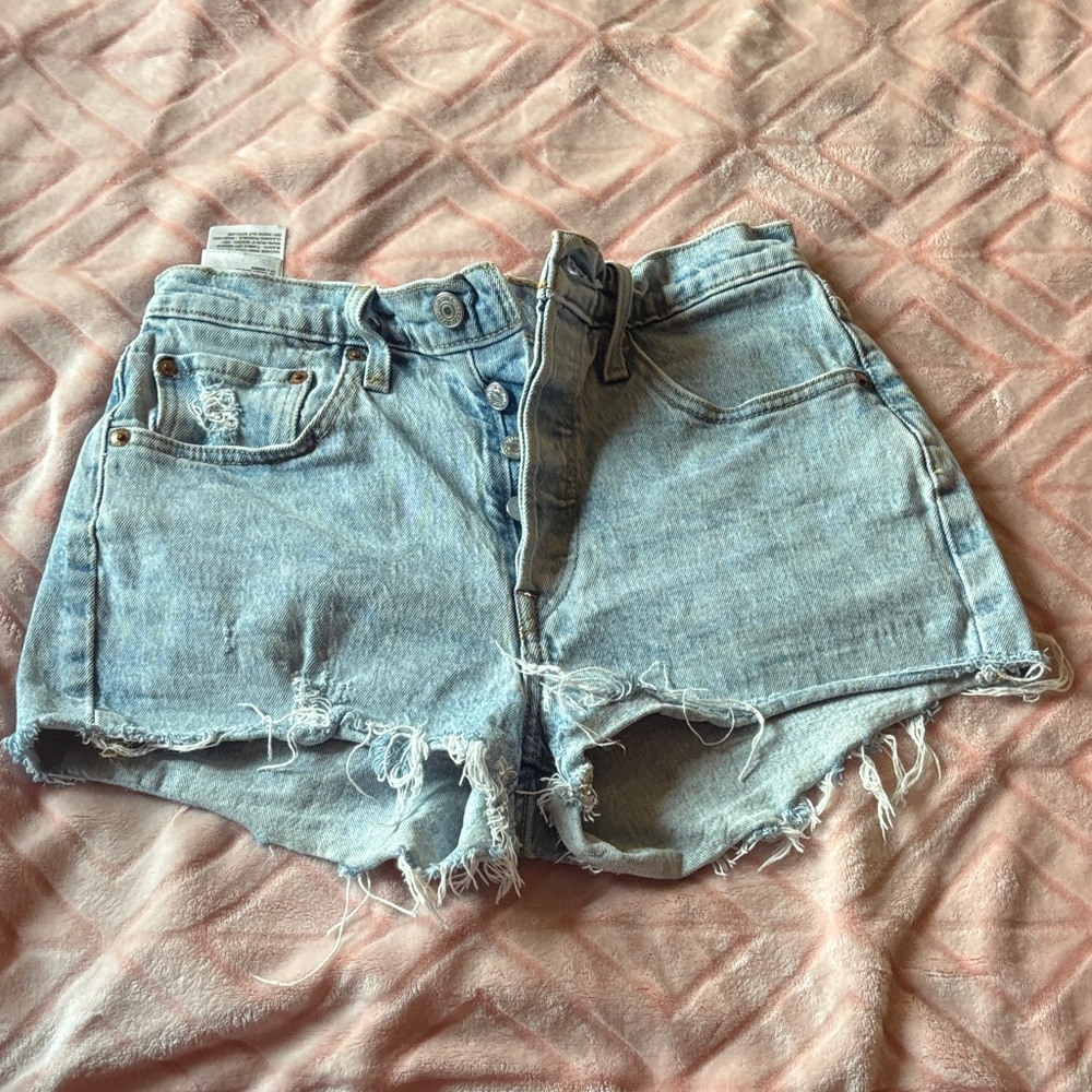 Levi's Light Blue Frayed Jean Shorts